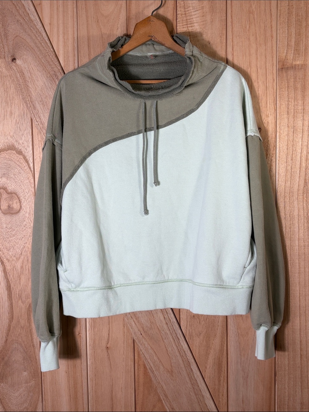 Free People FP Movement Homestretch Green Colorblock Tie Neck Sweatshirt